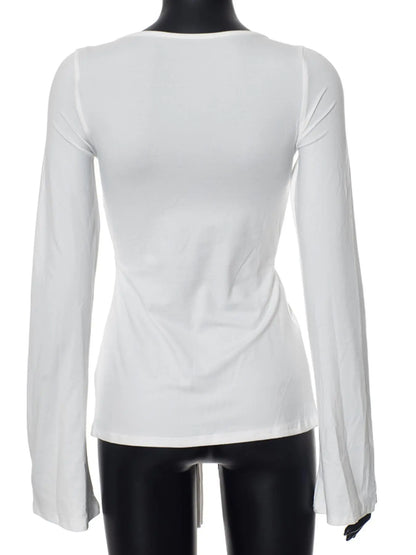 Women'S Solid Knot Front Split Hem Tee, Casual Chic Basic Feminine Long Sleeve Sweetheart Neck T-Shirt for Fall, Women'S Clothing for Daily Wear Top